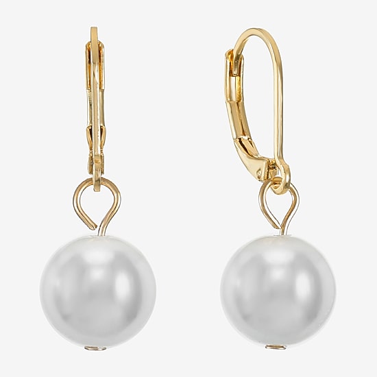 Monet White Goldtone Leverback Drop Earring