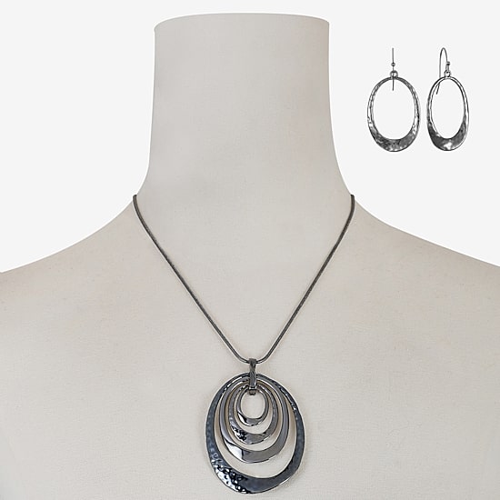 Liz Claiborne Hematite Pendant Necklace And Drop Earring Womens 2-pc. Jewelry Set