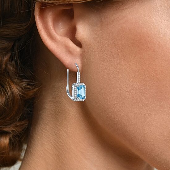 Womens Genuine Blue Topaz Sterling Silver Drop Earrings