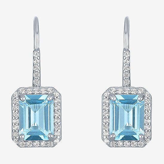 Womens Genuine Blue Topaz Sterling Silver Drop Earrings