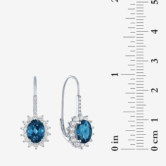 Womens Genuine Blue Topaz Sterling Silver Oval Drop Earrings