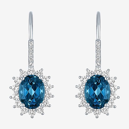 Womens Genuine Blue Topaz Sterling Silver Oval Drop Earrings