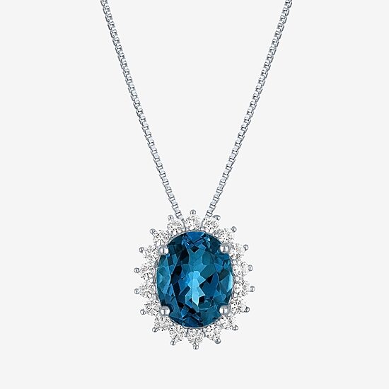 Womens Genuine Blue Topaz Sterling Silver Oval 16 Inch Pendant Necklace