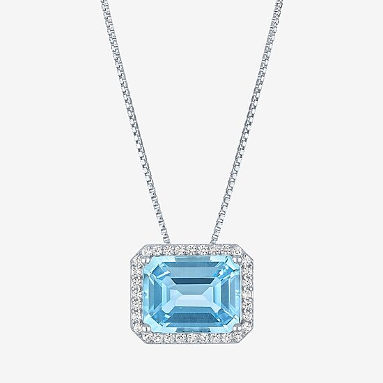 Womens Genuine Blue Topaz Sterling Silver 16 Inch Pendant Necklace