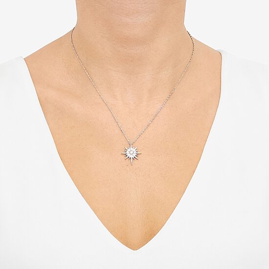 Diamonart Womens White Cubic Zirconia Sterling Silver Star 18 Inch Pendant Necklace
