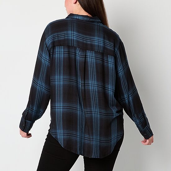 a.n.a Plaid Womens Long Sleeve Blouse