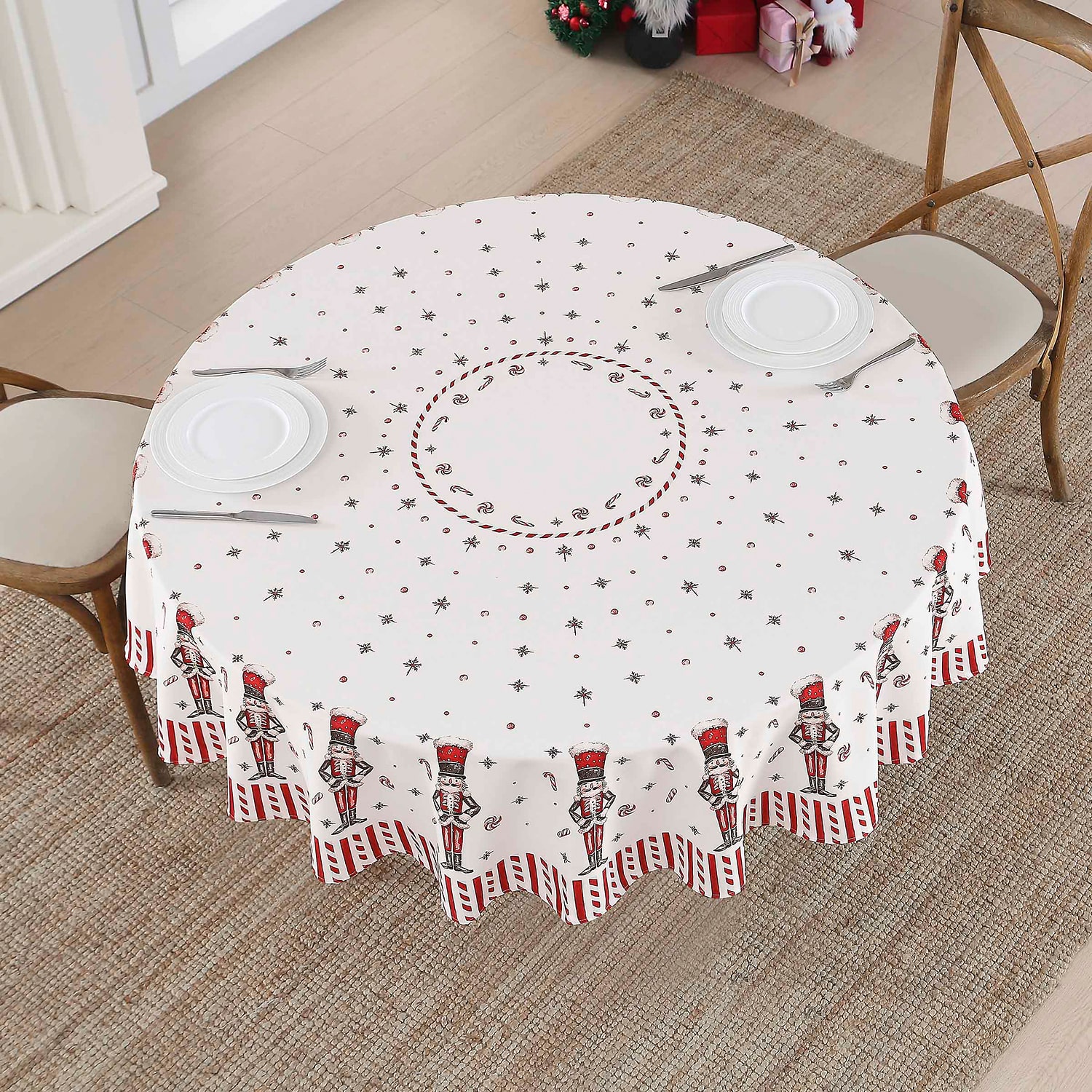 Avanti Nutcracker Candy Holiday Round Tablecloth