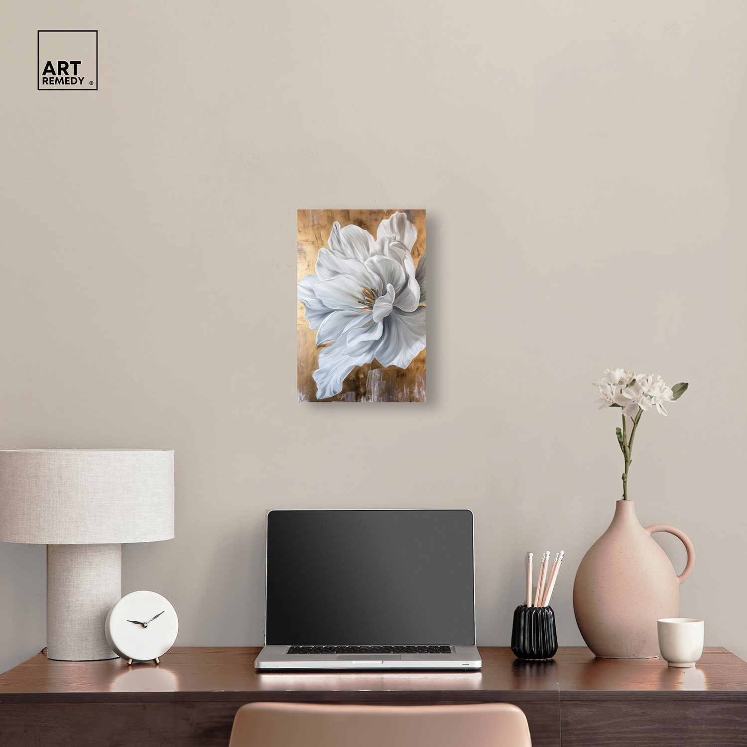 ART REMEDY® "Bloom White Petals" Giclee Floral And Botanical Canvas Art