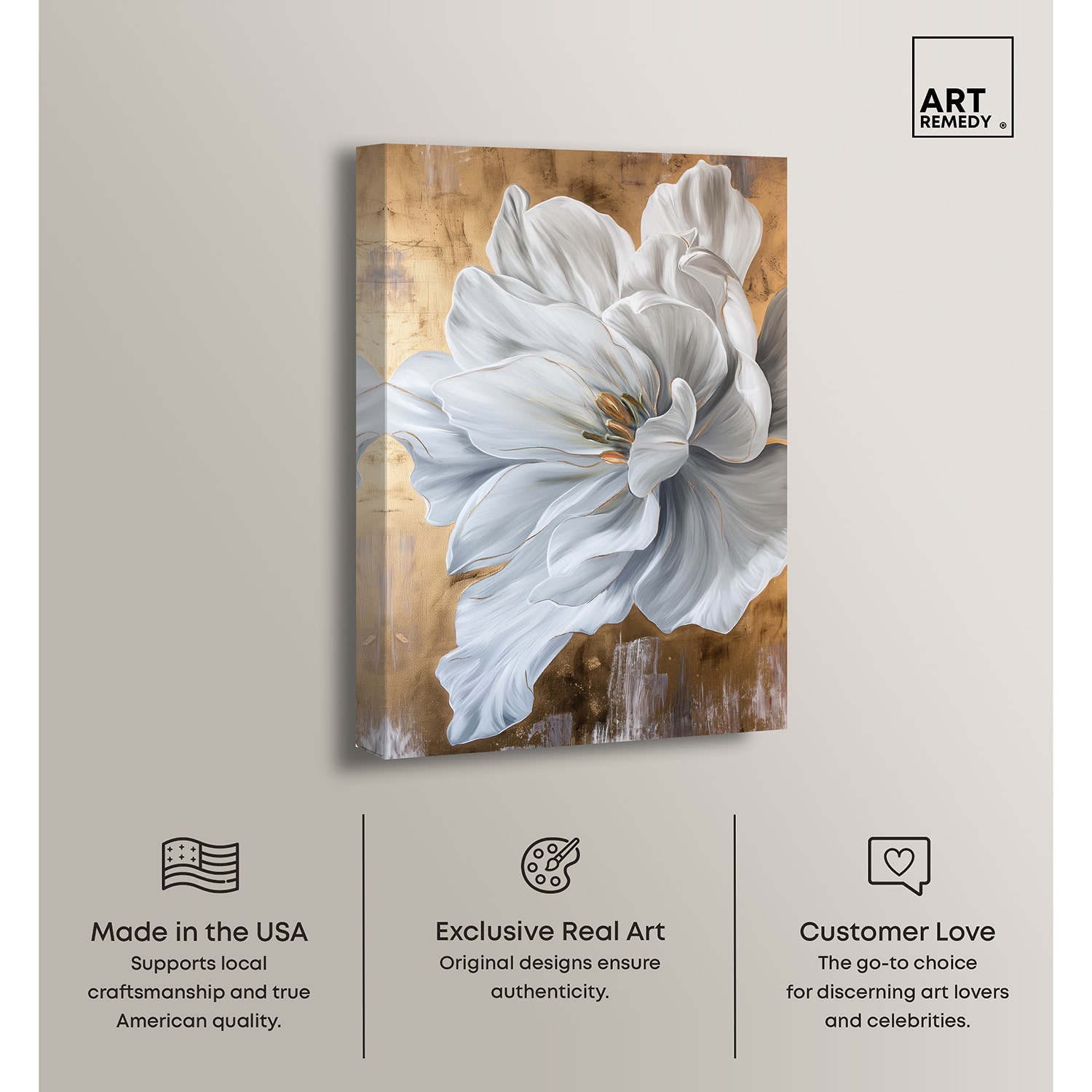 ART REMEDY® "Bloom White Petals" Giclee Floral And Botanical Canvas Art