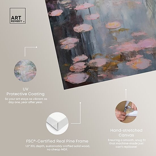 ART REMEDY® "Pink Impressionisty Lilypads" Giclee Nature And Landscape Canvas Art