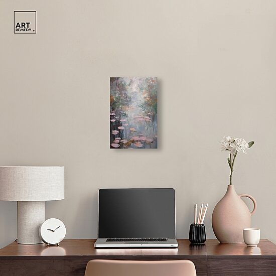 ART REMEDY® "Pink Impressionisty Lilypads" Giclee Nature And Landscape Canvas Art