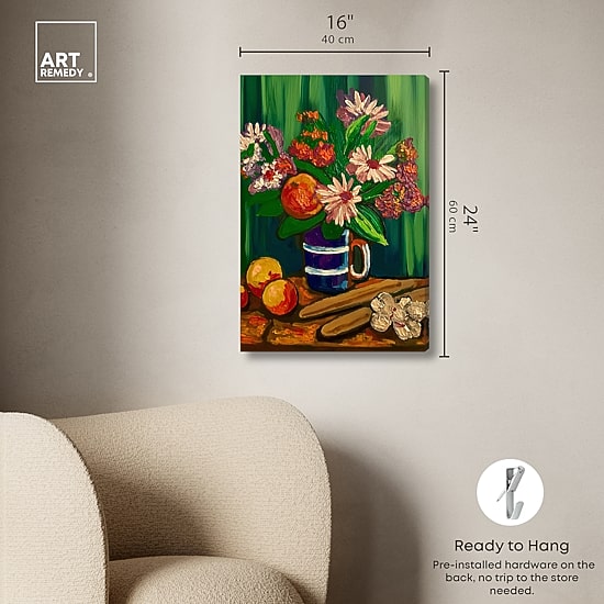 ART REMEDY® "Floral Vase And Fruits" Giclee Floral And Botanical Canvas Art