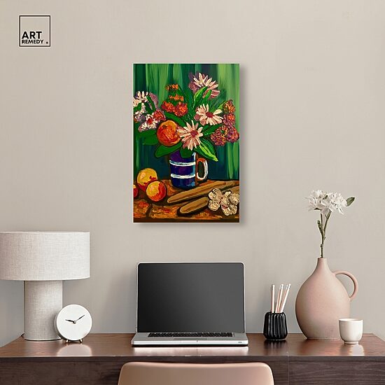 ART REMEDY® "Floral Vase And Fruits" Giclee Floral And Botanical Canvas Art