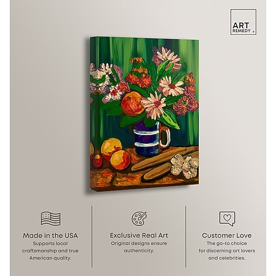 ART REMEDY® "Floral Vase And Fruits" Giclee Floral And Botanical Canvas Art