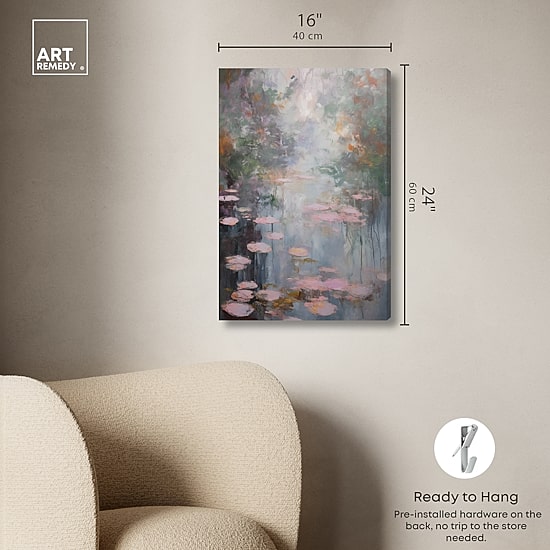 ART REMEDY® "Pink Impressionisty Lilypads" Giclee Nature And Landscape Canvas Art
