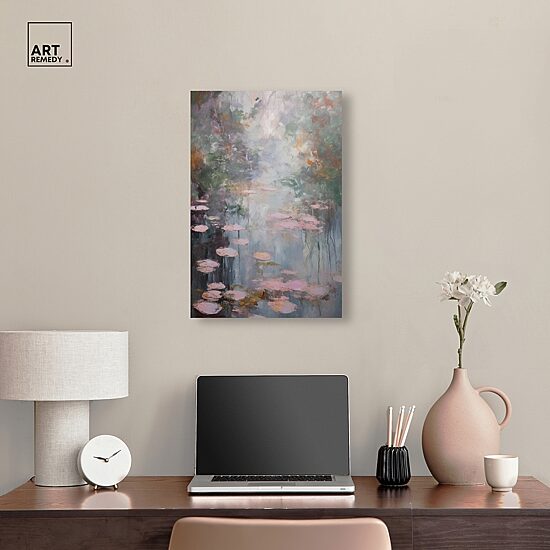 ART REMEDY® "Pink Impressionisty Lilypads" Giclee Nature And Landscape Canvas Art