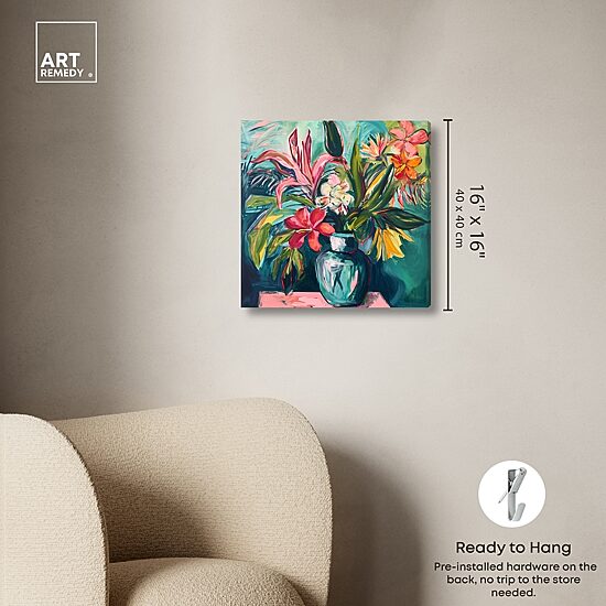 ART REMEDY® "Vase Of Bright Tropical Flowers" Giclee Floral And Botanical Canvas Art