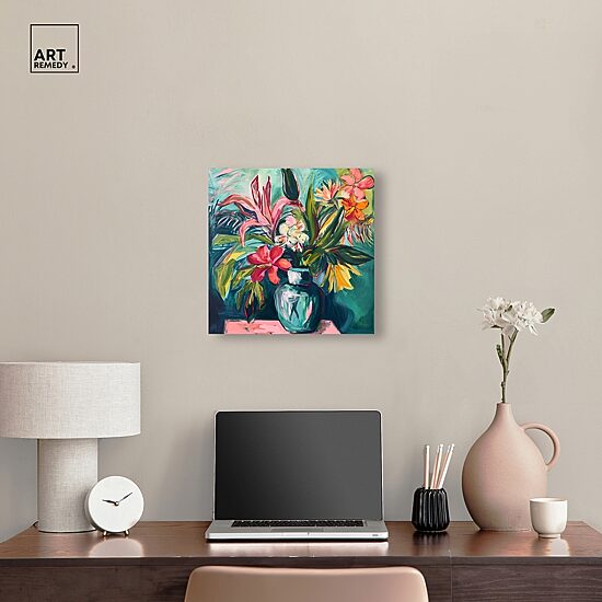 ART REMEDY® "Vase Of Bright Tropical Flowers" Giclee Floral And Botanical Canvas Art