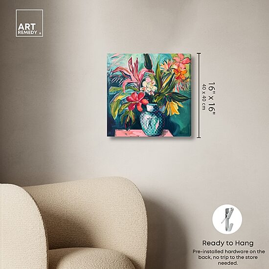 ART REMEDY® "Vase Of Tropical Flowers" Giclee Floral And Botanical Canvas Art