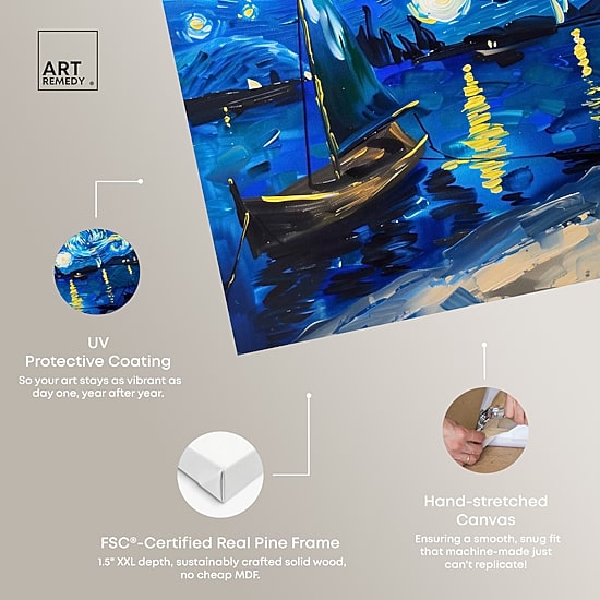 ART REMEDY® "Whimsical Night Sail" Giclee Nature And Landscape Canvas Art