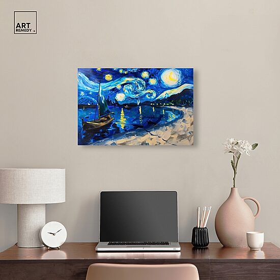 ART REMEDY® "Whimsical Night Sail" Giclee Nature And Landscape Canvas Art