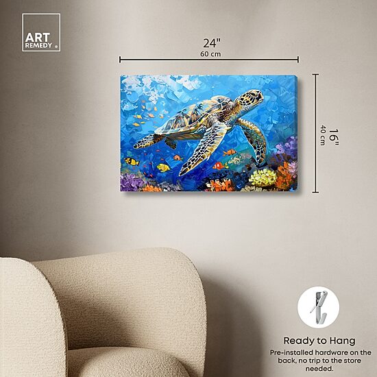 ART REMEDY® "Turtle Swimming" Giclee Animals Canvas Art