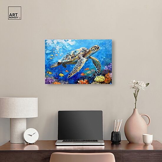 ART REMEDY® "Turtle Swimming" Giclee Animals Canvas Art