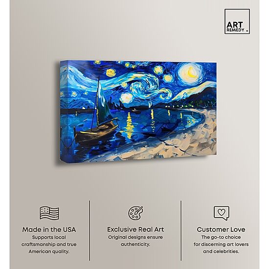 ART REMEDY® "Whimsical Night Sail" Giclee Nature And Landscape Canvas Art