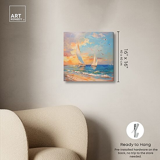 ART REMEDY® "Sailboats In The Sunset" Giclee Nautical And Coastal Canvas Art