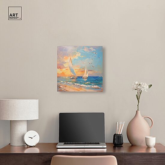 ART REMEDY® "Sailboats In The Sunset" Giclee Nautical And Coastal Canvas Art