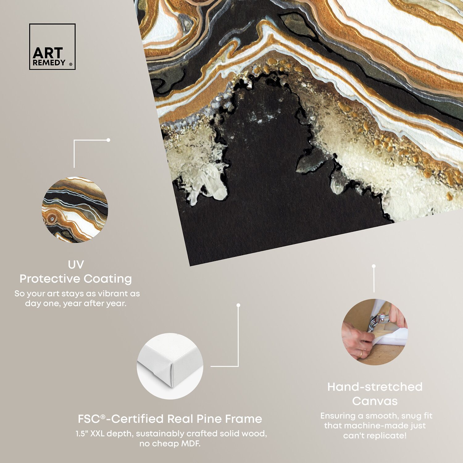 ART REMEDY® "Black And Gold Ii" Giclee Abstract Canvas Art