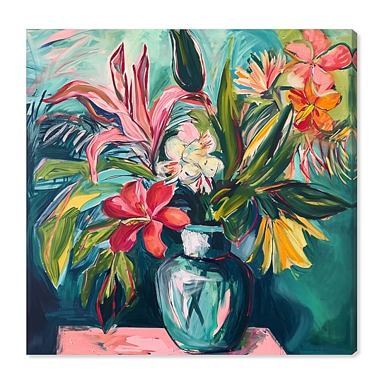 ART REMEDY® "Vase Of Bright Tropical Flowers" Giclee Floral And Botanical Canvas Art