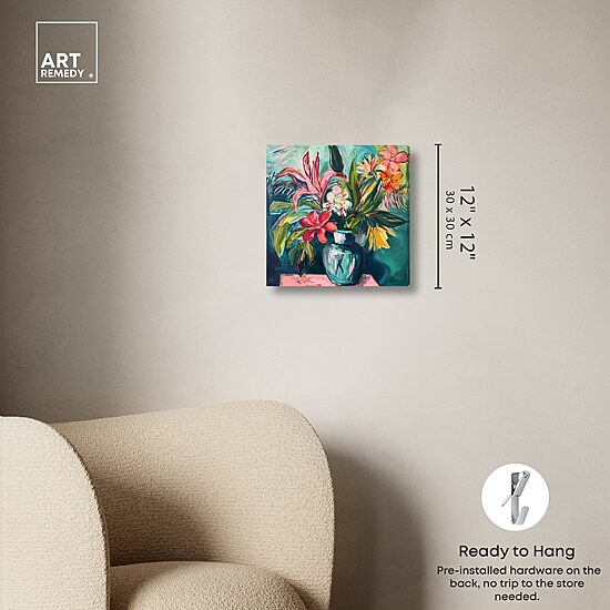 ART REMEDY® "Vase Of Bright Tropical Flowers" Giclee Floral And Botanical Canvas Art