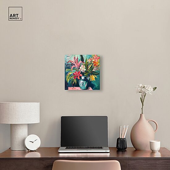 ART REMEDY® "Vase Of Bright Tropical Flowers" Giclee Floral And Botanical Canvas Art