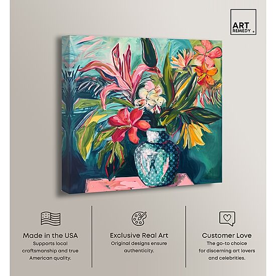 ART REMEDY® "Vase Of Tropical Flowers" Giclee Floral And Botanical Canvas Art