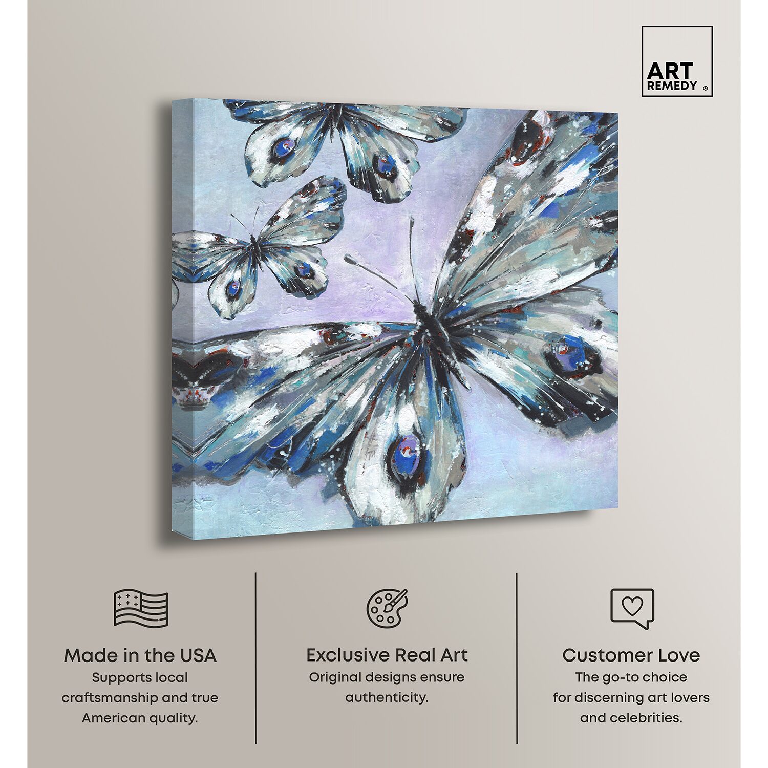 ART REMEDY® "Butterfly Trio" Giclee Animals Canvas Art