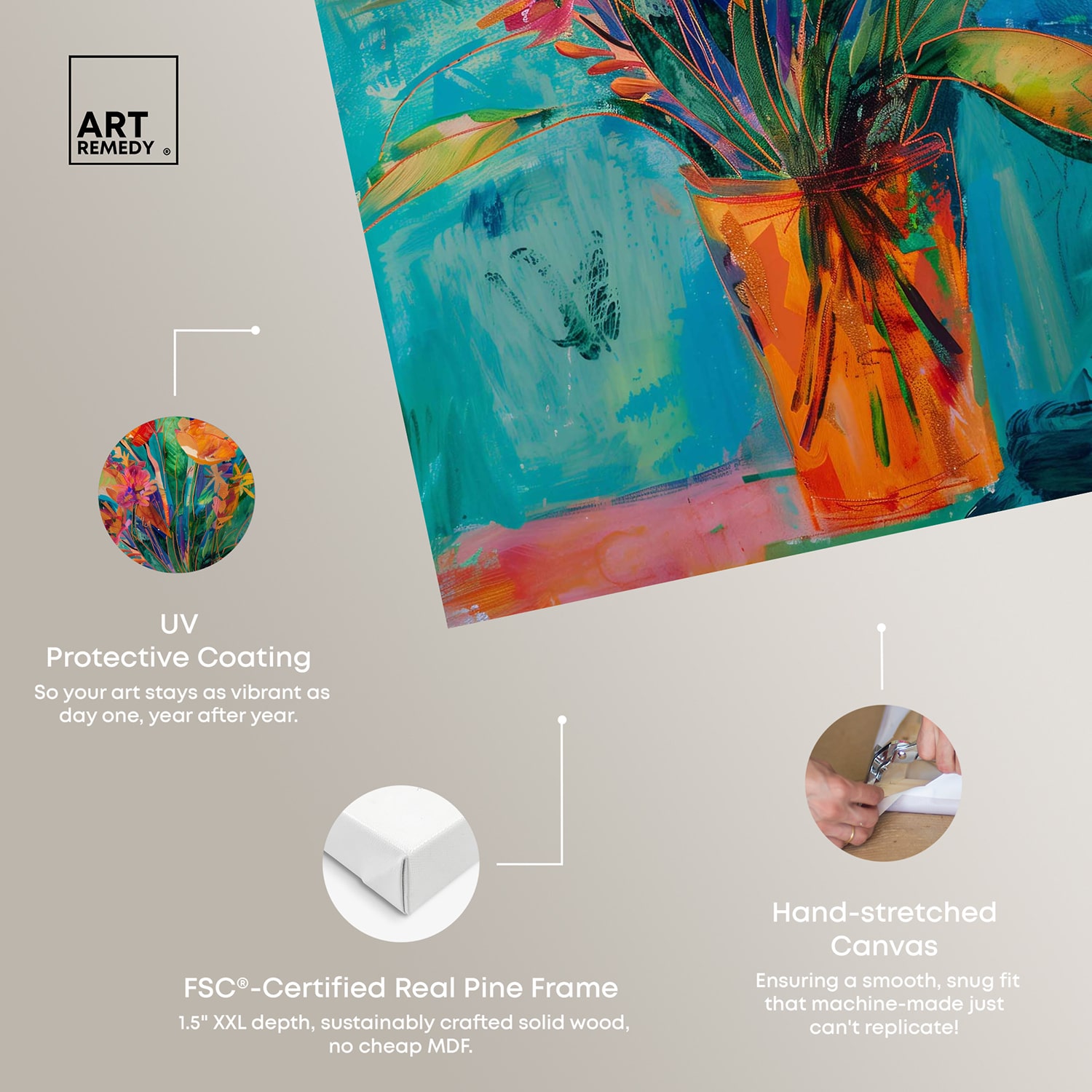 ART REMEDY® "Bold And Bright Flower Vase" Giclee Floral And Botanical Canvas Art