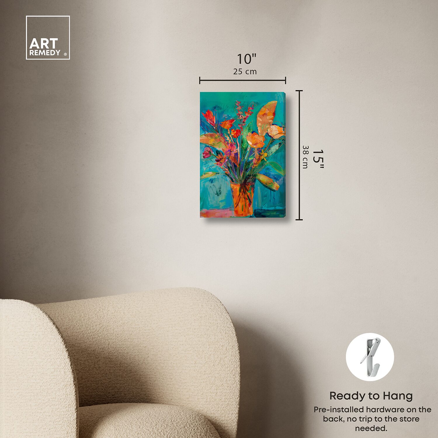 ART REMEDY® "Bold And Bright Flower Vase" Giclee Floral And Botanical Canvas Art