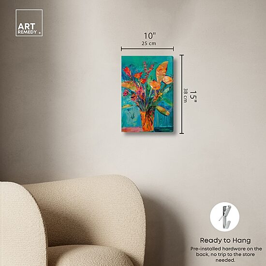 ART REMEDY® "Bold And Bright Flower Vase" Giclee Floral And Botanical Canvas Art