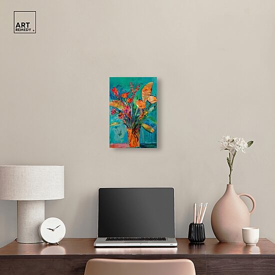 ART REMEDY® "Bold And Bright Flower Vase" Giclee Floral And Botanical Canvas Art