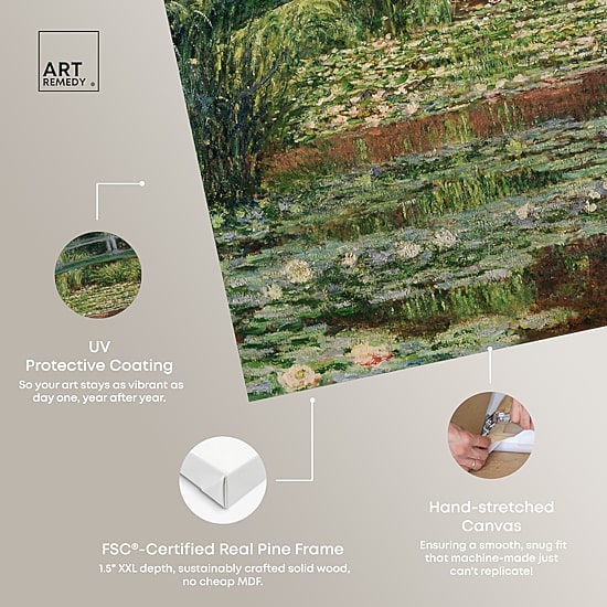 ART REMEDY® "Monet - The Japanese Footbridge And The Water Lily Pool Giverny" Giclee Floral And Botanical Canvas Art