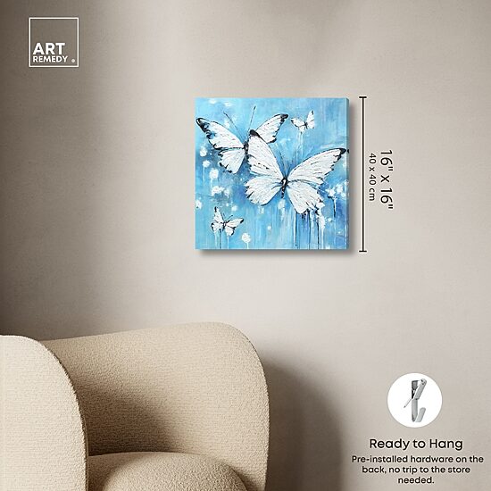 ART REMEDY® "Textured Blue Butterflies" Giclee Animals Canvas Art