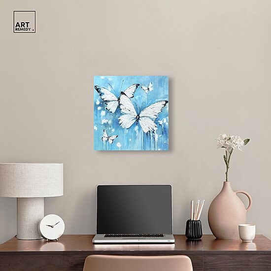 ART REMEDY® "Textured Blue Butterflies" Giclee Animals Canvas Art
