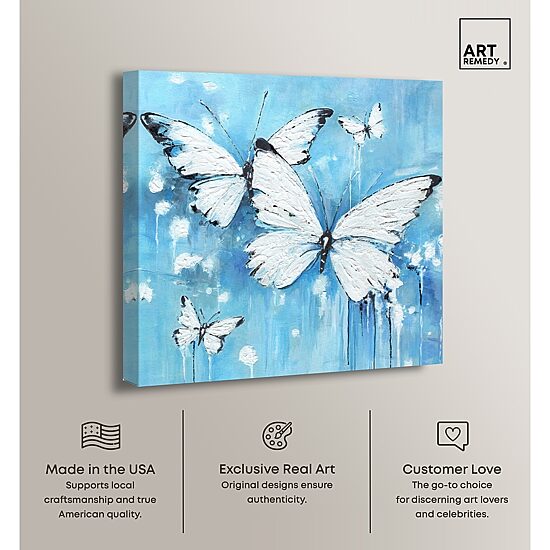 ART REMEDY® "Textured Blue Butterflies" Giclee Animals Canvas Art