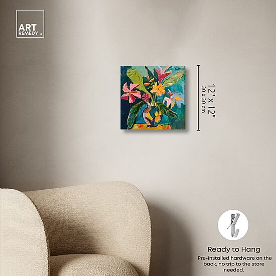 ART REMEDY® "Vase Of Tropical Flowers Ii" Giclee Floral And Botanical Canvas Art