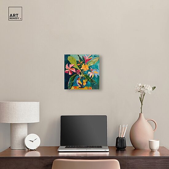 ART REMEDY® "Vase Of Tropical Flowers Ii" Giclee Floral And Botanical Canvas Art