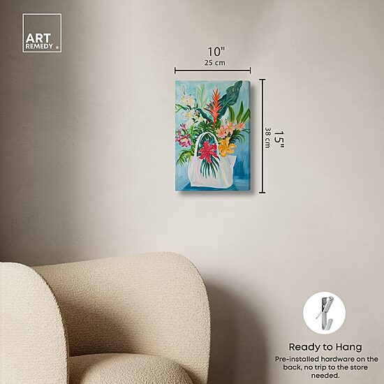 ART REMEDY® "Tropical Flower Bag" Giclee Floral And Botanical Canvas Art