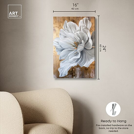 ART REMEDY® "Bloom White Petals" Giclee Floral And Botanical Canvas Art