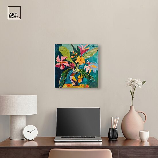 ART REMEDY® "Vase Of Bright Tropical Flowers Ii" Giclee Floral And Botanical Canvas Art