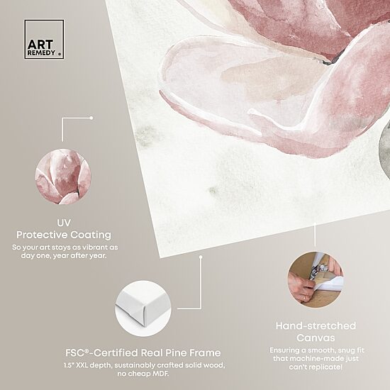ART REMEDY® "Faded Blush Rose" Giclee Floral And Botanical Canvas Art